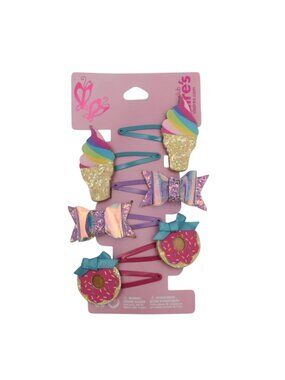 Claires Girls Glitter Hair Clips Set Ice Cream Donut Bow Barrettes Y2K 6 Piece